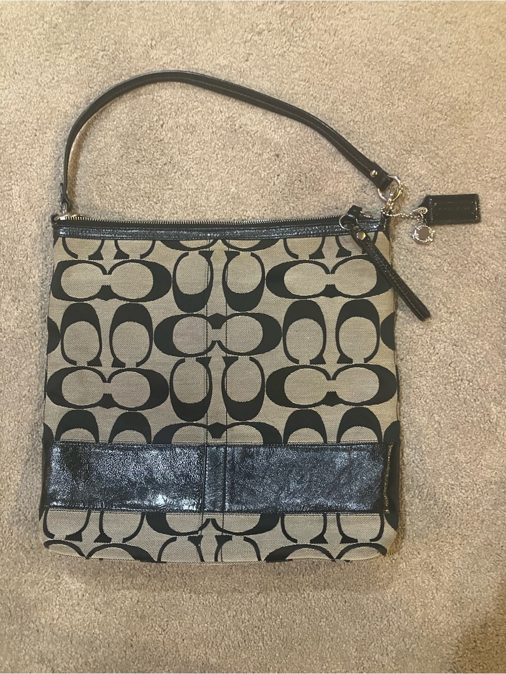 Coach Black and Tan Signature Shoulder Bag